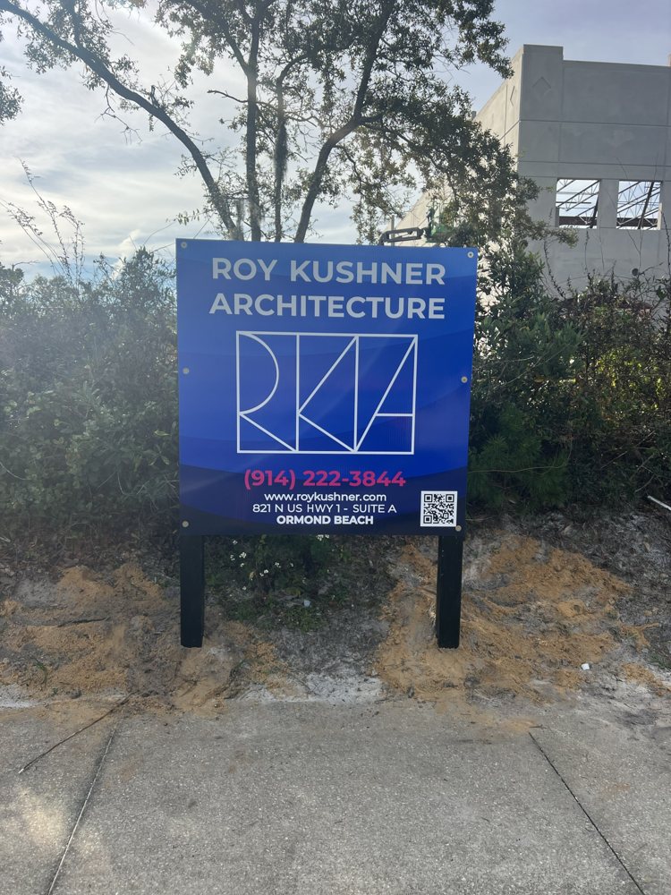 Roy Kushner Architecture freestanding outdoor sign by Blue Dragon Signs