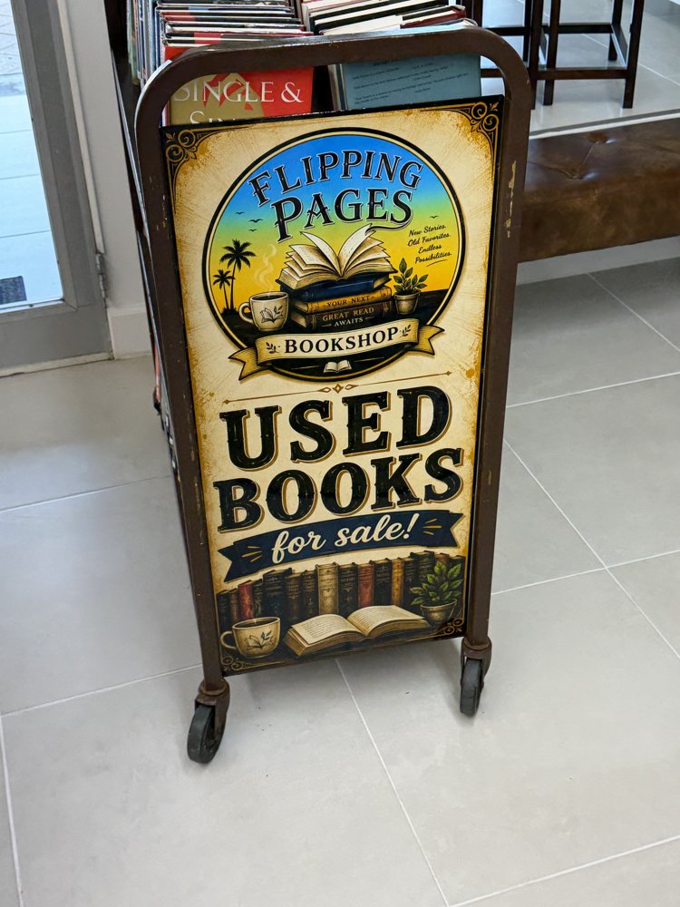 Used Books sidewalk sign with custom printed graphics by Blue Dragon Signs