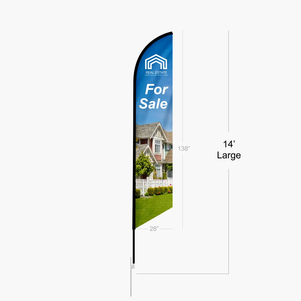 [B2S-FL01-FP-S-S1-GS-N] Feather Angled Flag (Flag + Pole, Small 9 ft., Single Sided Print Thru, Ground Stake, No)